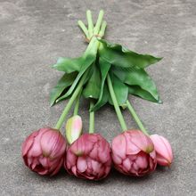 仿真花批发高仿手扎多层软胶郁金香假花婚庆装饰摆件花艺PE花材
