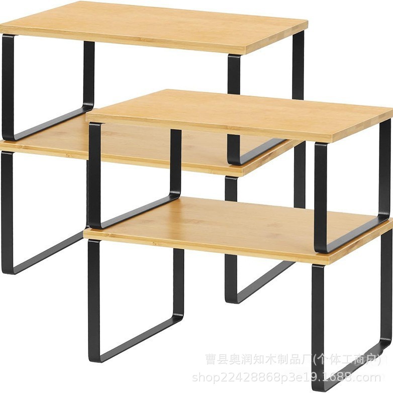 Bamboo and wood color + black iron frame four-piece set