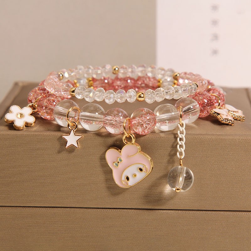 Corea del Sur fresco lindo conejo chica pulsera en línea celebridad niña flor caliente cristal pulsera chica novias pulsera