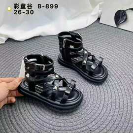 彩童谷女童高帮罗马鞋夏季新款时尚潮流银色公主鞋韩版百搭凉鞋