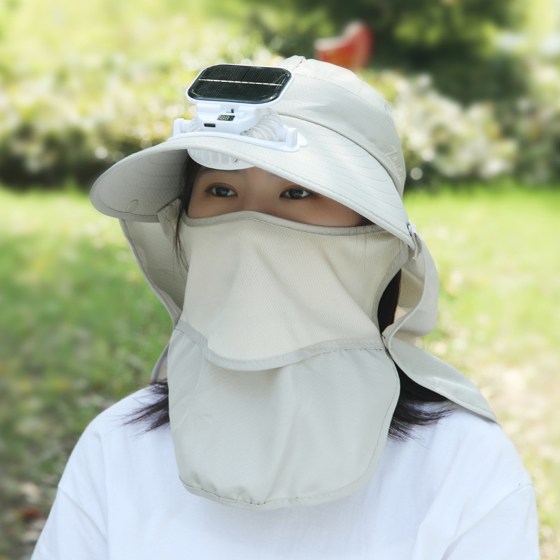 女性用夏用ソーラー充電式ファンハット、屋外牧歌的な温室作業用マスク、顔を覆う日よけ帽子|undefined