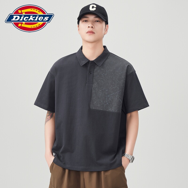 Dickies Special Edition Summer Polo Shirt for Men with Patchwork Color Matching, Retro Style, Loose Short-Sleeve T-Shirt