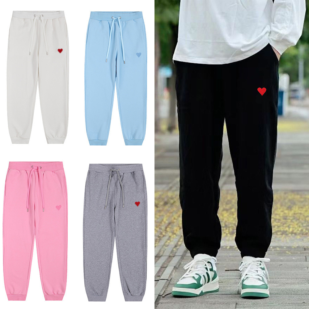 Cross-border dropshipping all-season casual heart-embroidered couple drawstring sweatpants loose straight leg men's and women's sports pants