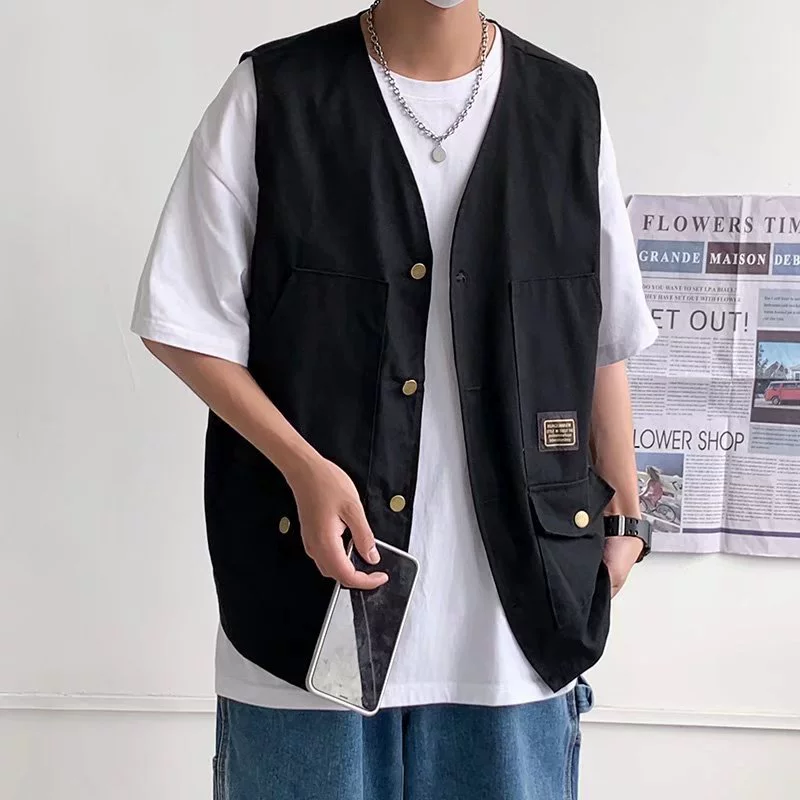 Летний тонкий мульти-карманный жилет мужской хлопок твит прилив бренд персонализированный тренд жилет куртка с печатной печаткой LOGO