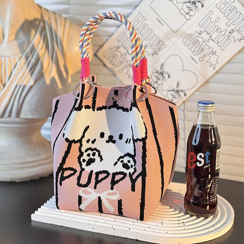 ニットハンドバッグ、ニッチデザインバケットバッグ、トートバッグ、ハンドバッグ、カジュアルで多用途なショルダーバッグ、ニットポータブルバッグ