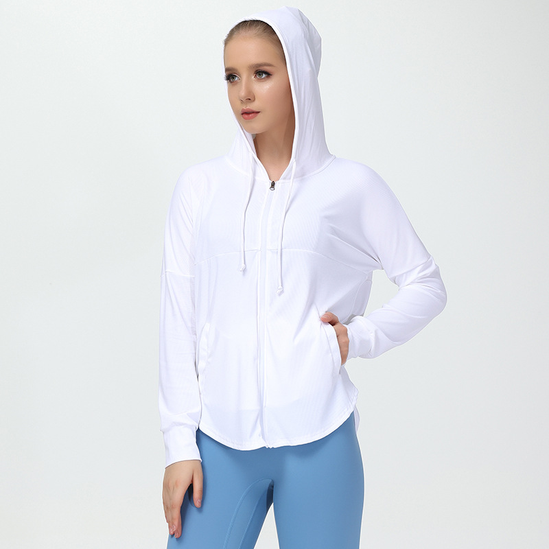 新款夏季瑜伽外套女宽松休闲薄外套连帽拉链瑜伽服速干防晒皮肤衣