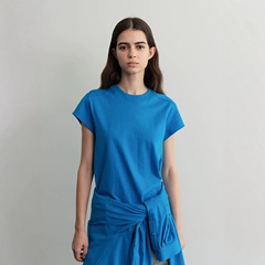 少現m * nd * l小飛袖tシャツ極めてシンプルな肩綿質が痩せている韓国系純色丸襟半袖女性