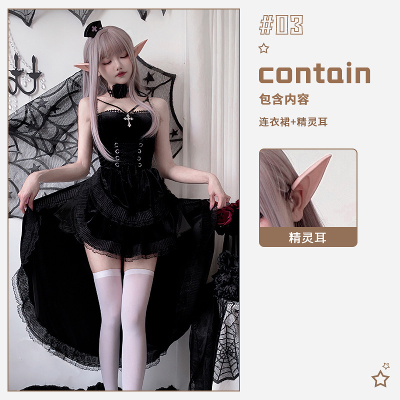 欧美暗黑哥特风万圣节服装女士连衣裙燕尾女巫婆吸血鬼新娘表演服|undefined