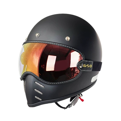 Motosiklet kaskı (dəbilqə) – Foreign Trade Export Fiberglass Retro Motorcycle - matte-black-color-mirror-m55-56