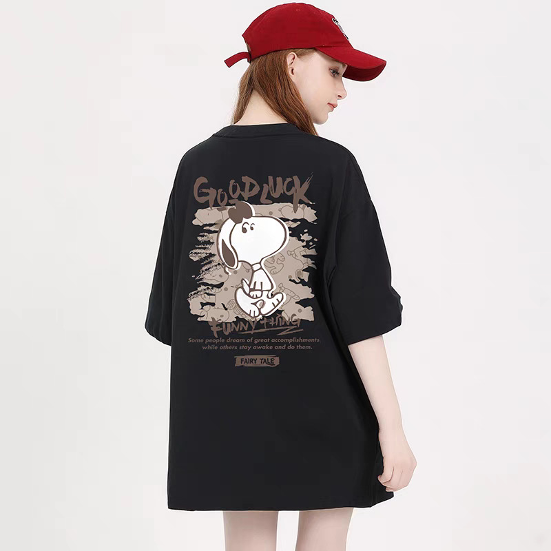 Cross-Border Hot-Selling Popular Front and Rear Snoopy Printed T-Shirt Women's Summer New Round Neck Casual Fashion Short-Sleeved Top