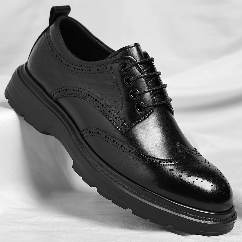 Formella herrskor i läder, bruna brogue snörskor för män_voghion.com