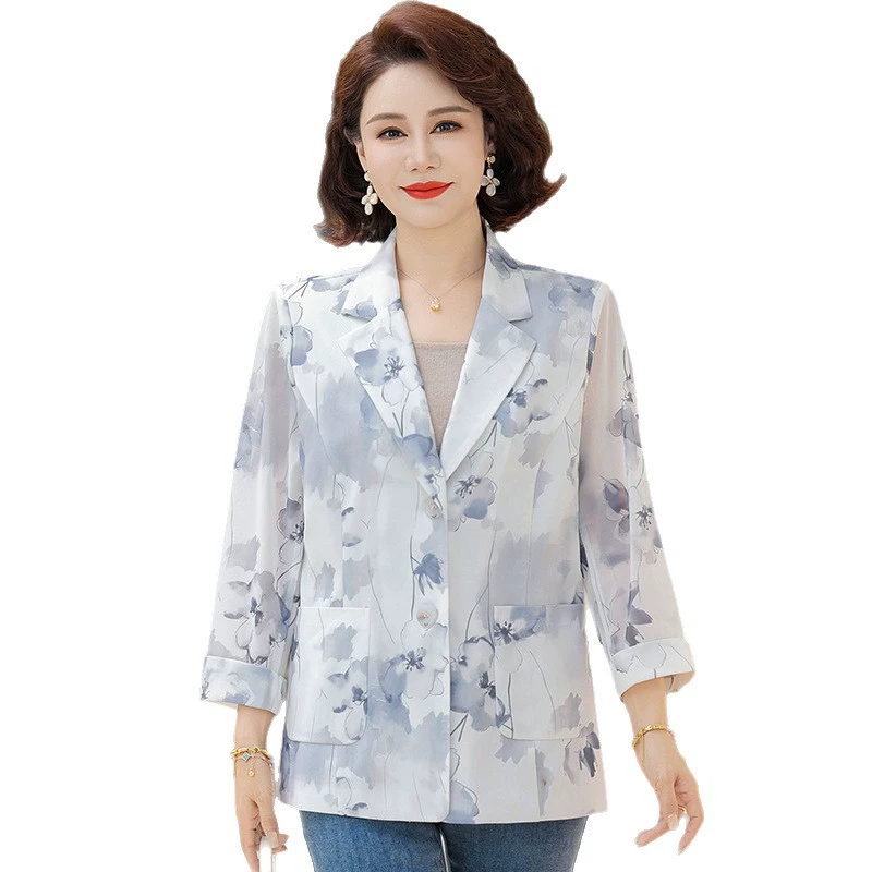 Женский пиджак с рукавами три четверти для мам среднего возраста, летний тонкий модный элегантный универсальный тонкий топ
