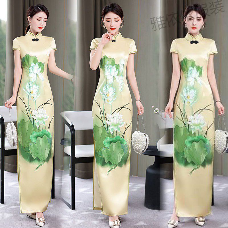 new pattern cheongsam have more cash than can be accounted for 40 To 50 cheongsam fat people Cover the belly lengthen senior Ethnic style Dress summer