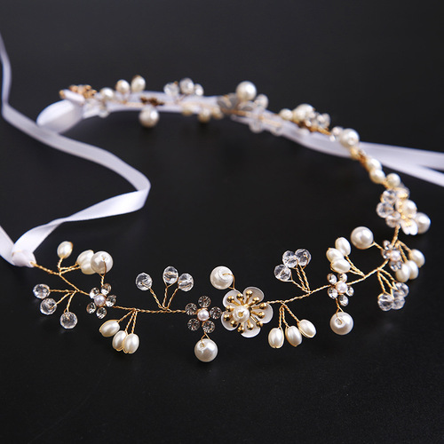 AliExpress bridal tiara female pearl performance headband wedding jewelry wedding accessories European and American crown tiara foreign trade