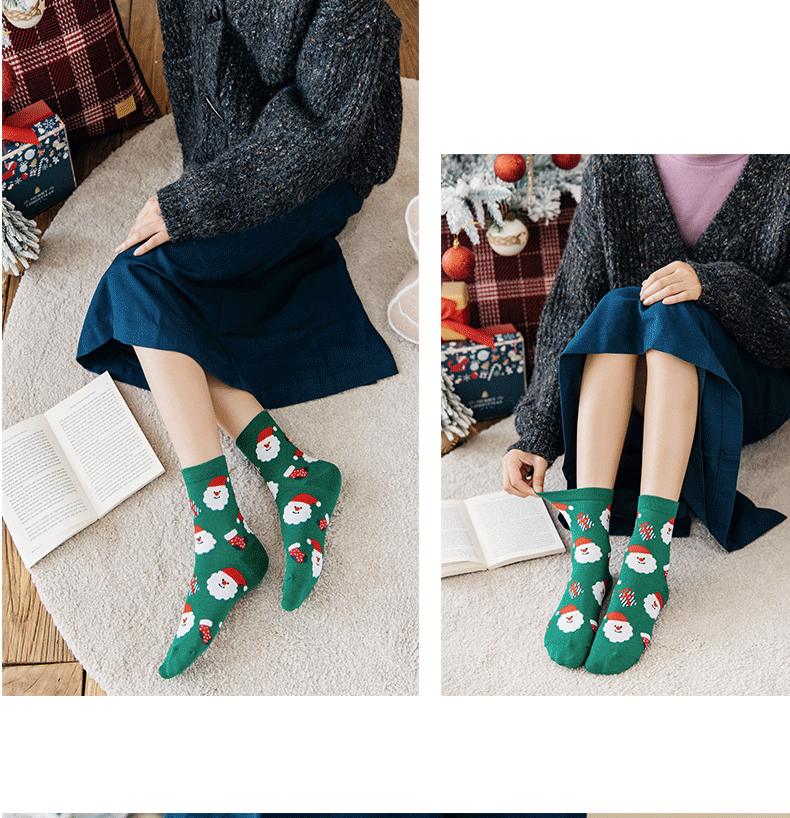 Christmas Festival Cartoon Pattern Christmas Christmas Women's Cartoon Nylon Cotton Jacquard Crew Socks A Pair