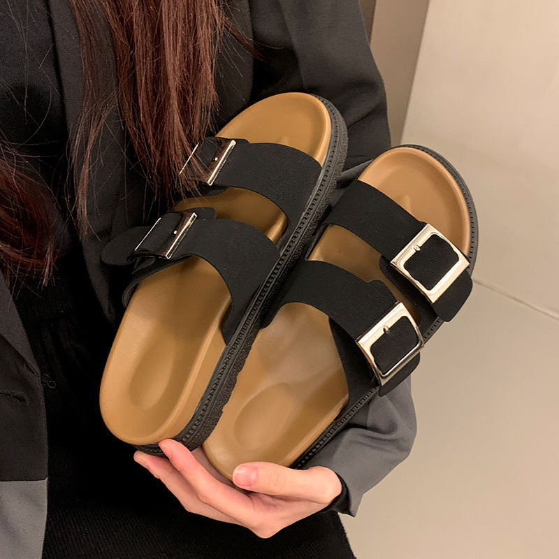Nuevas sandalias y pantuflas de suela gruesa de Birkener casuales de verano para mujer, hebilla cuadrada de moda, zapatillas de una sola palabra antideslizantes 2024