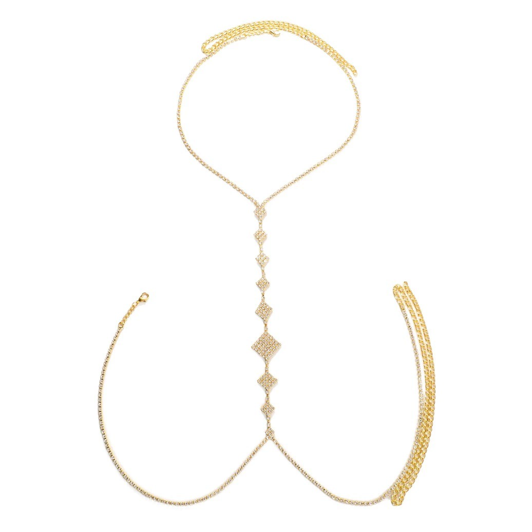 Европейская и американская мода новая простая квадратная задняя цепочка со стразами нагрудная цепочка вечеринка сексуальная цепочка для тела