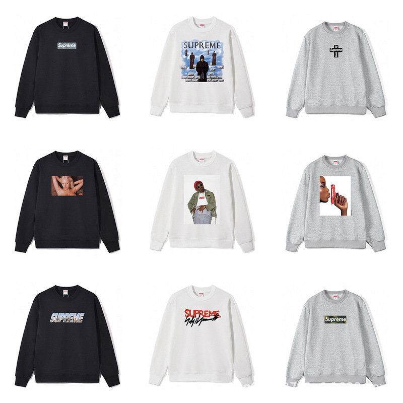 Cross-Border Heavyweight Cross-Border Beauty Trend Supreme Printed Box Loose Casual Round Neck Pullover Long-Sleeved Sweatshirt for Men and Women