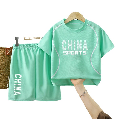 Boys Quick-Dry Short-Sleeve Shorts Set Summer 2025 New Mesh Children's Sports Two-Piece Set for Older Children with Ice Silk