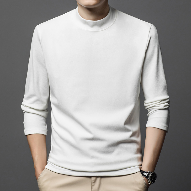 Yingao manga larga terciopelo color sólido medio cuello alto Otoño e Invierno hombres nueva ropa de otoño camiseta de los hombres de mediana edad al por mayor