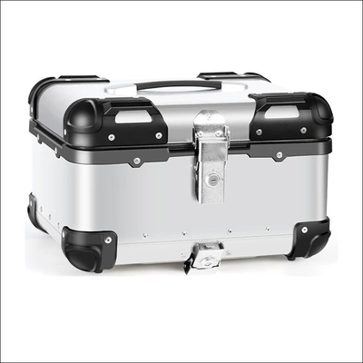 Alloy Tail Box Universal Rear – Motorcycle trunk - silver-rounded-corners-35l