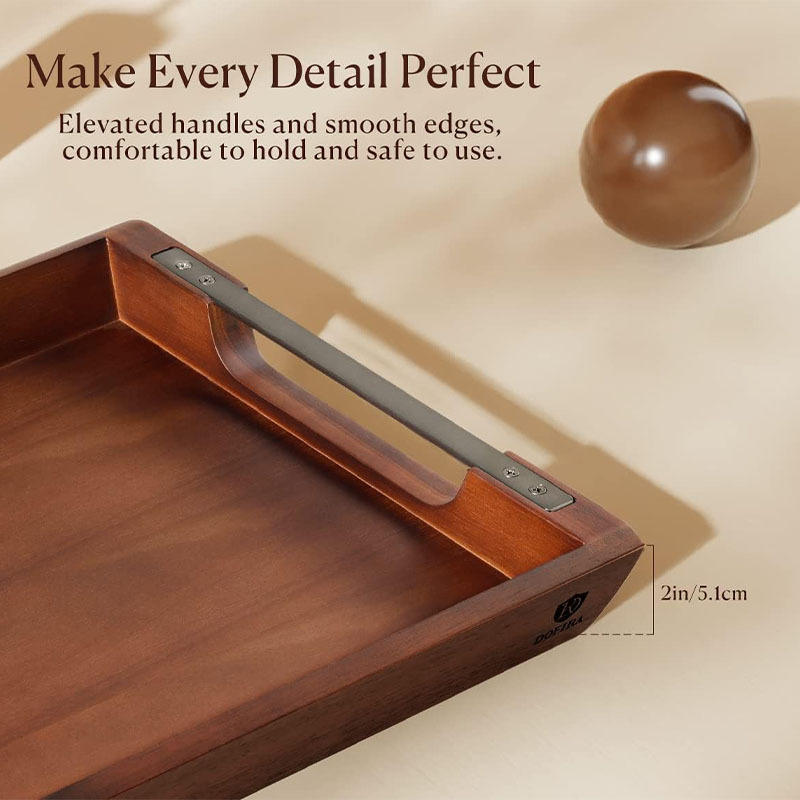 Acacia madera bandeja de metal mango bandeja de alimentos y bebidas mesa de café desayuno, cena bar bandeja de almacenamiento