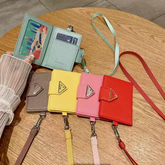 European and American fashion card bag hanging neck slung card case ID card bag coin purse ins style big brand triangle logo foreign trade