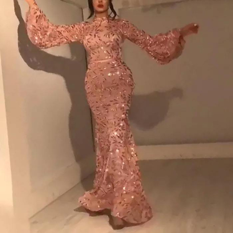 Cross-Border Spring and Summer New Amazon European and American Clothing Sexy Petals Big Swing Banquet Gold-Sprinkled Dress Long Skirt