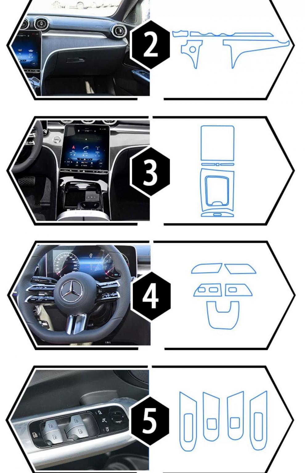 Suitable for 22-25 Mercedes-Benz C260L/C200L Interior Film, Central Control Film, Navigation Film, Screen Film, Transparent Tpu