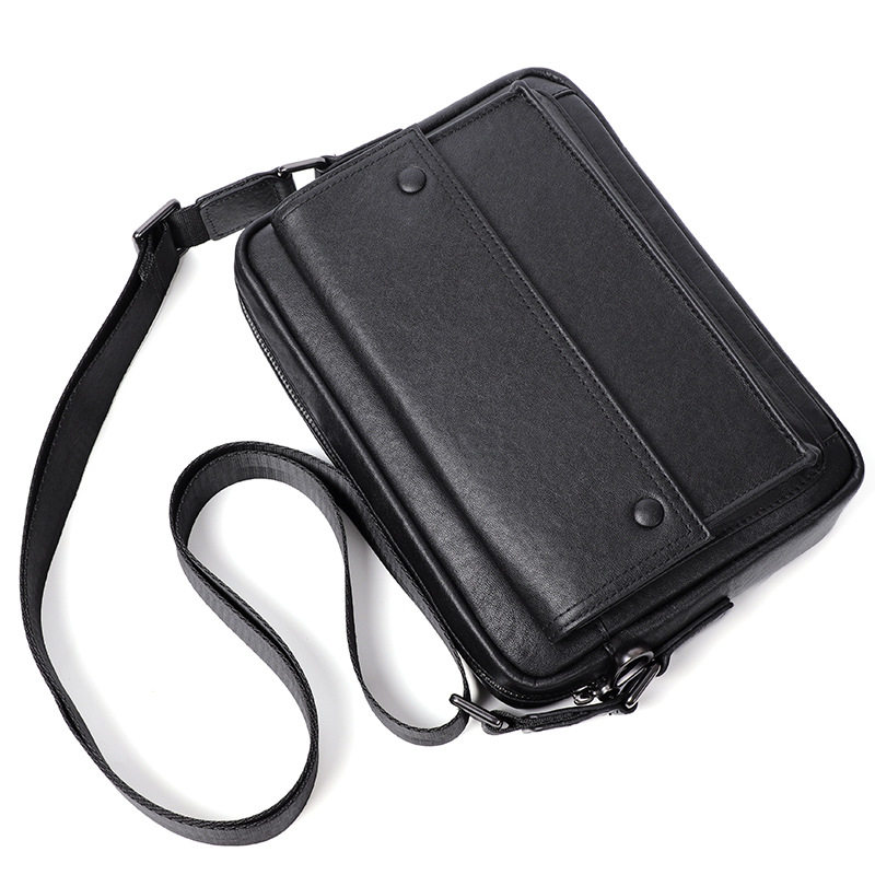Túi đeo chéo nam da bò thật kiểu ngang cỡ nhỏ 29×11×17 cm — Màu đen