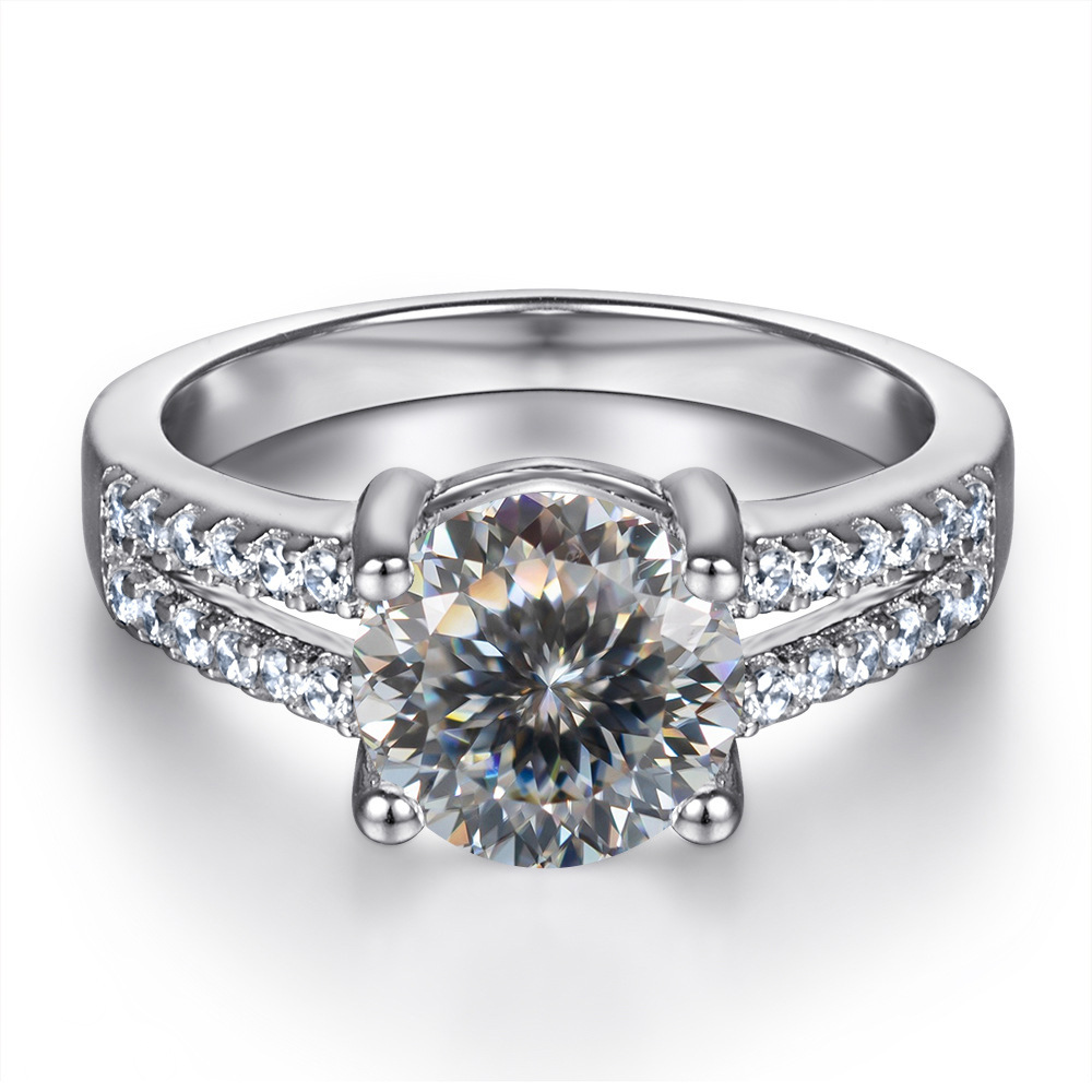 Anillo de plata s925 cabeza de toro clásica 1 quilates anillo de diamante de diamante de doble fila de mujer huevo de paloma anillo de boda en vivo