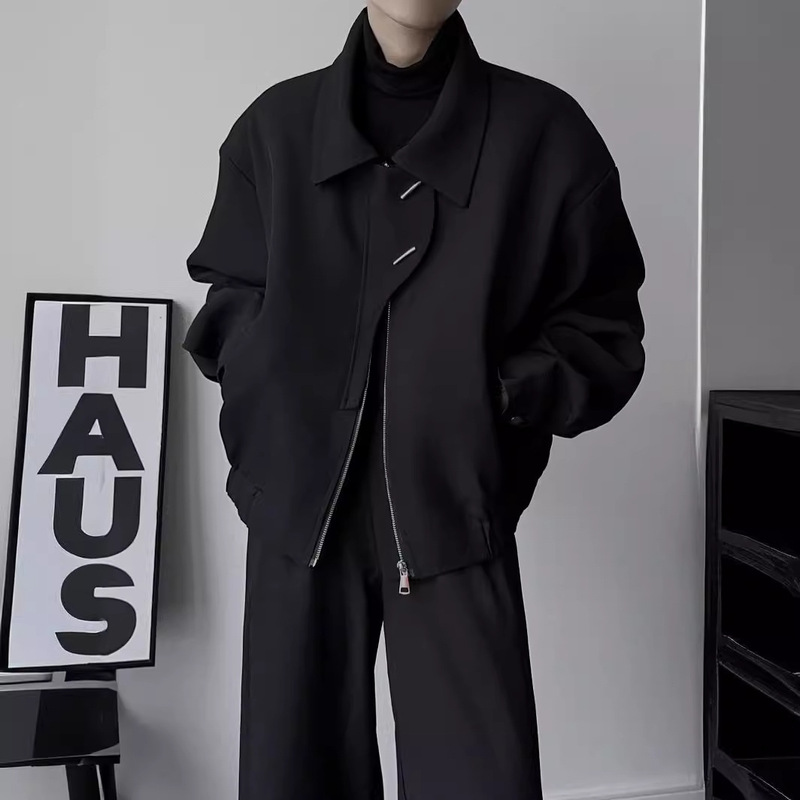 Black Stylish High-End Lapel Jacket for Men Korean Version Simple Loose Casual Versatile Short Coat Top Black Stylish High-End Lapel Jacket for Men Korean Version Simple Loose Casual Versatile Short Coat Top