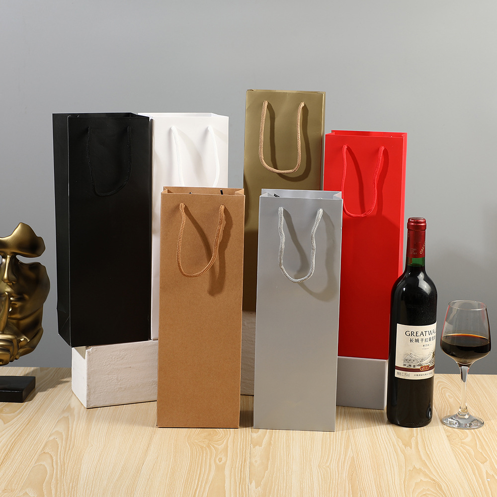 现货加厚牛皮纸礼品袋高级感节日红酒手提袋礼物伴手礼花束纸袋