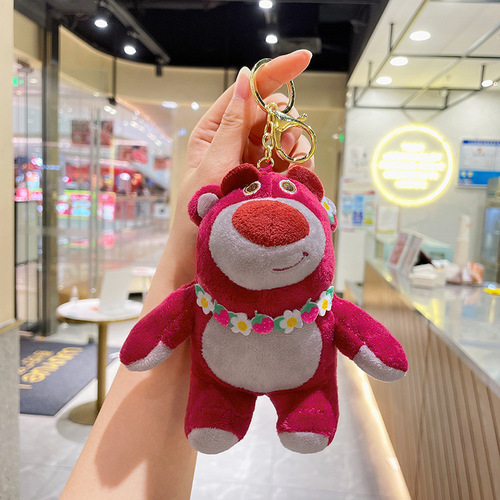 Cute Strawberry Bear Plush Hanging Charm Grabber Doll Wholesale Toy Pouch Keychain Plush Toy
