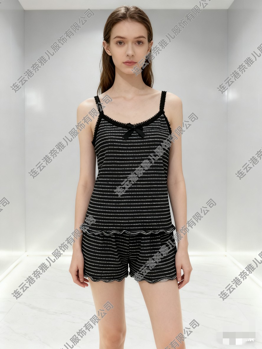 Amazon's New Summer Style Sexy Striped Wearable Home Clothes Suspender Pajamas Women's Shorts Suit Factory Direct Sale