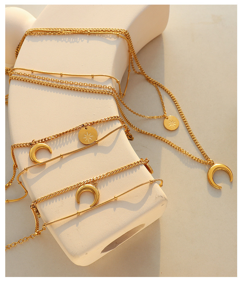 fashion star moon sun pendent stainless steel bracelet multi-layer necklace