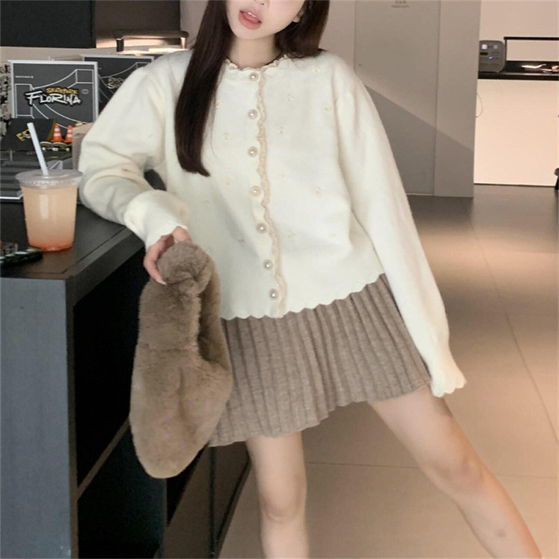2024春秋新款拼色蕾丝拼接针织开衫女宽松设计感短毛衣外套上衣潮详情16