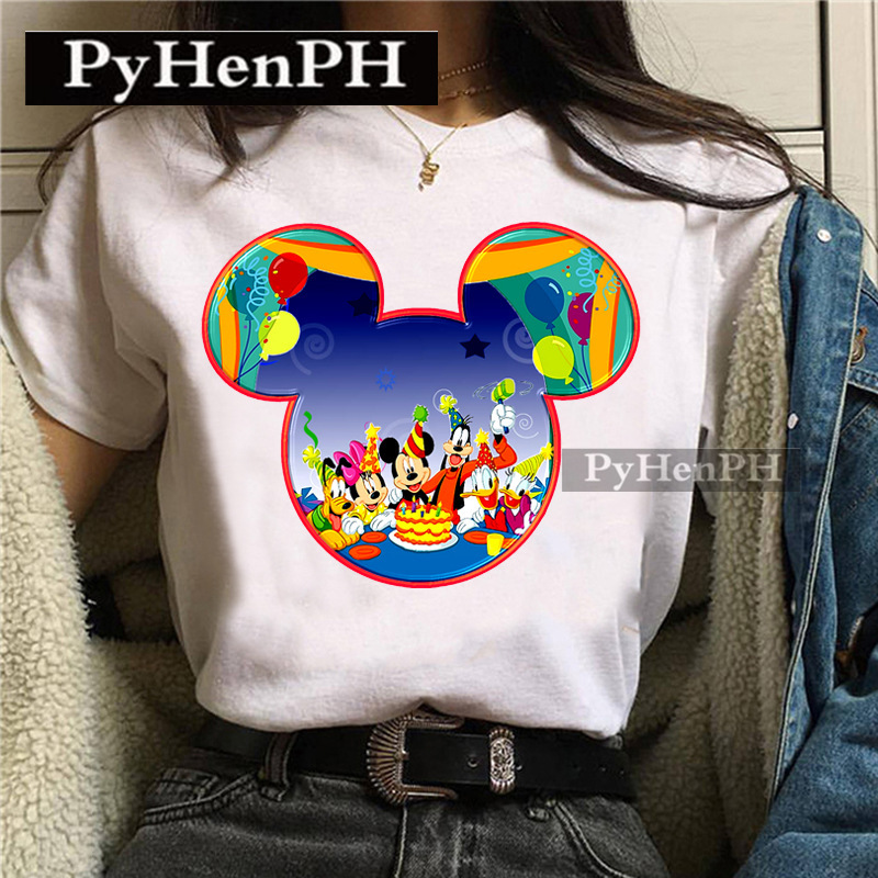 Princess T shirt summer women's cute Mickey Mouse head Princess print T-shirt for women Princess T shirt summer women's cute Mickey Mouse head Princess print T-shirt for women