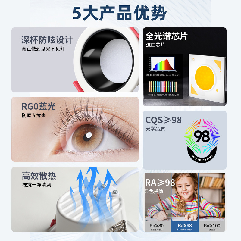 深杯防眩筒灯led嵌入式家用三色变光铝材无主灯商用酒店照明孔灯|undefined