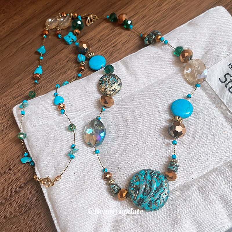 Collar con cuentas apiladas de estilo de piedra artificial transfronteriza, cadena de suéter de diseño de nicho de estilo étnico femenino, joyería de moda de alta gama