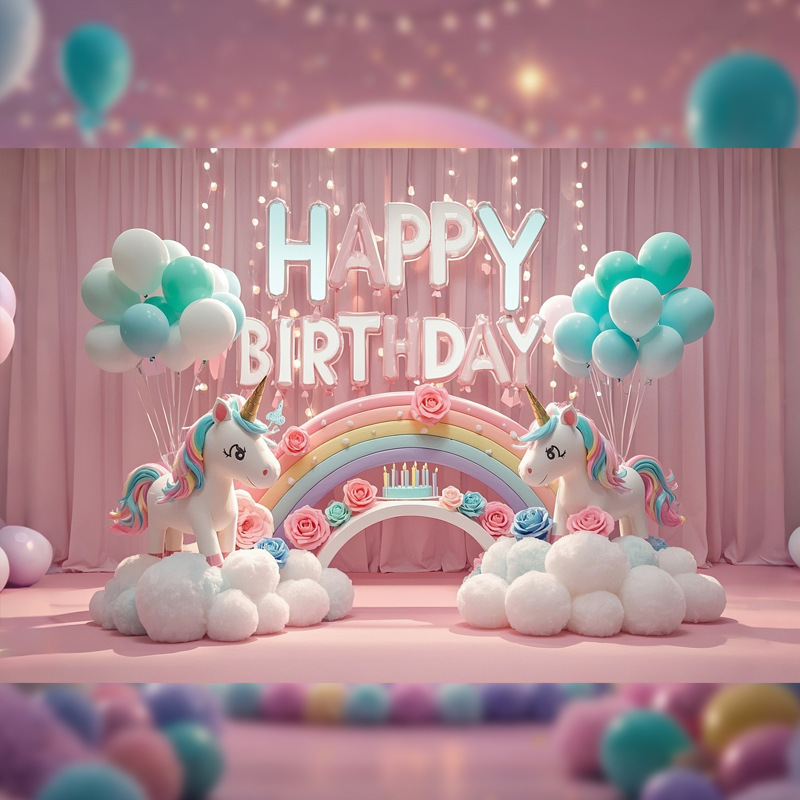 Fondo de cumpleaños para niños de unicornio transfronterizo fiesta de la pancarta de comercio exterior de Amazon fotografía de la tela de fondo accesorios de la foto