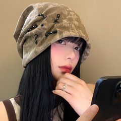 美式复古废土风堆堆帽女春秋款百搭显脸小冷帽大头围宽松包头帽子