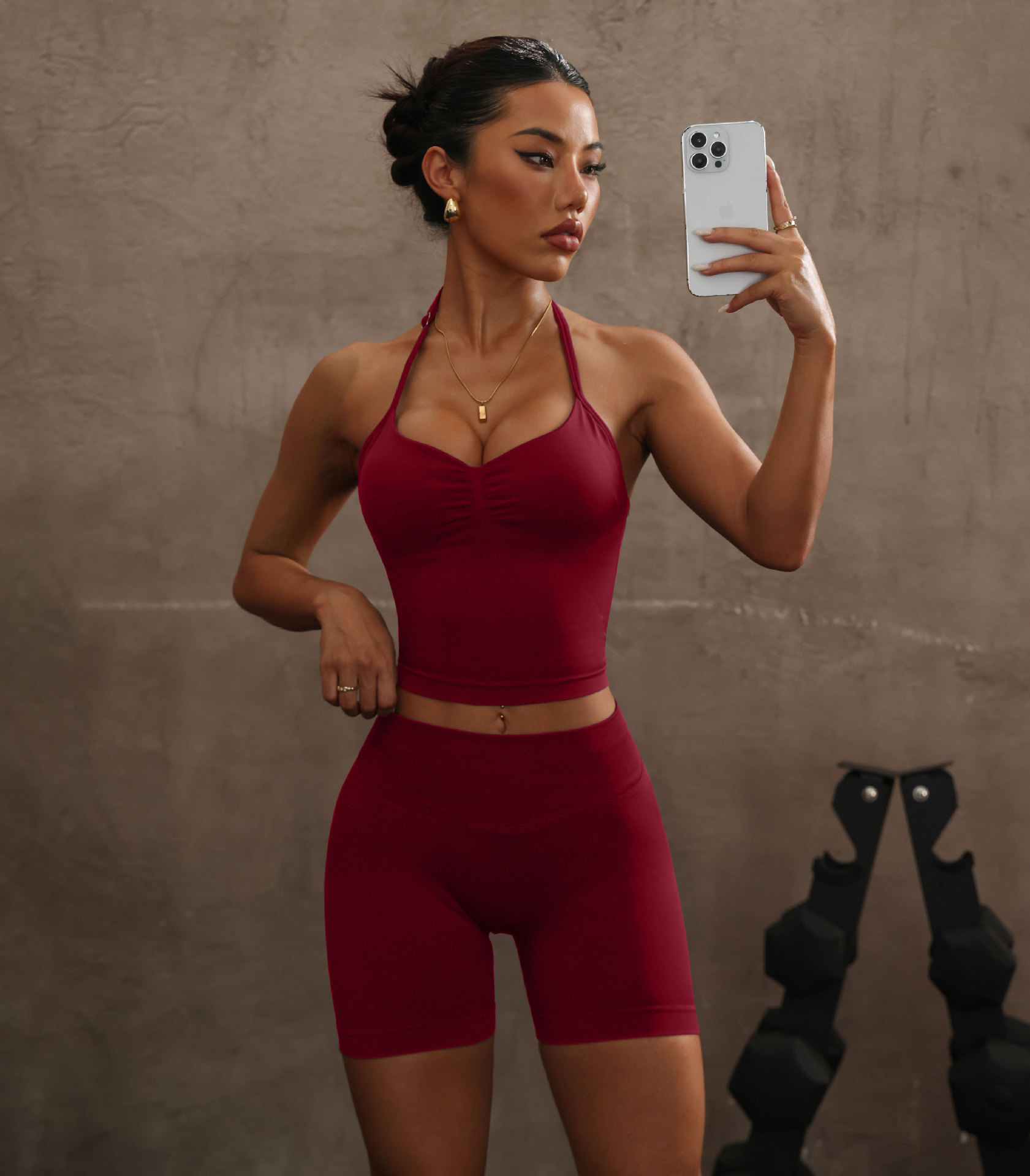 Trajes de yoga transfronterizos trajes de ejercicios colgantes cuello expuesto cintura cojín de pecho cinturón pantalones cortos pantalones de ropa interior deportiva set de yoga