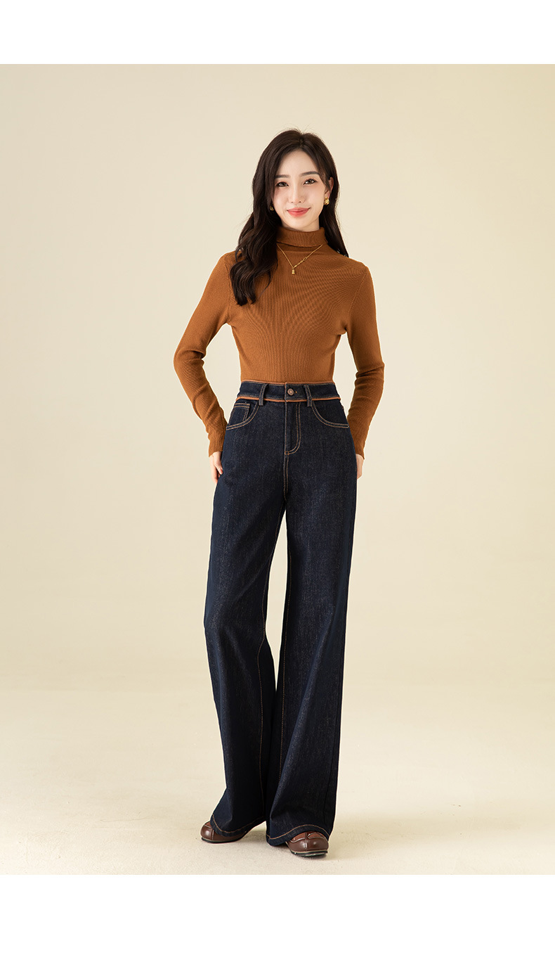 Quần jean ống loe nữ cạp cao lót lông ấm — Màu xanh denim chi tiết 22