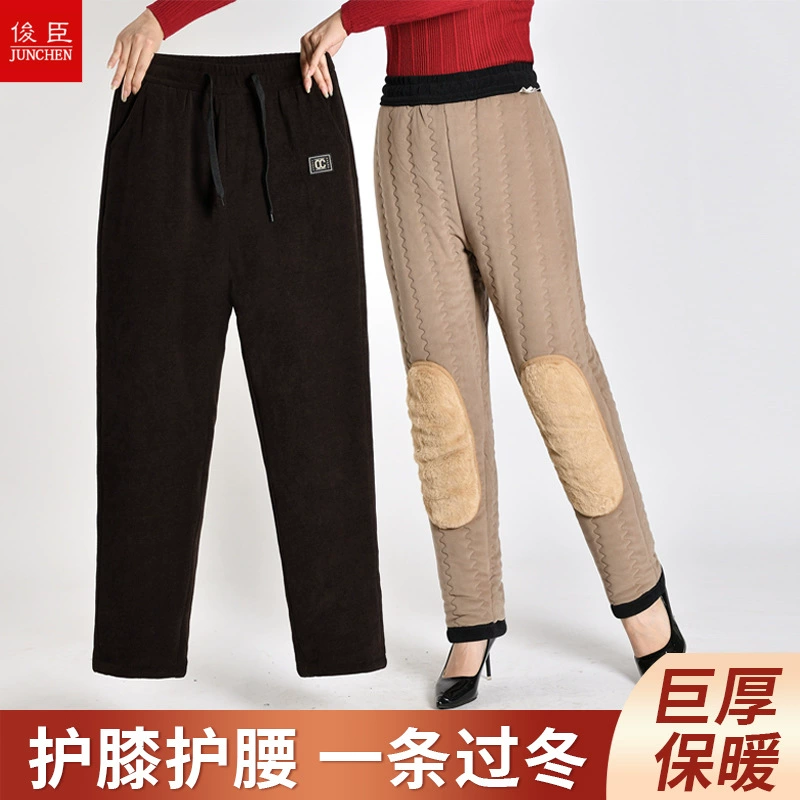 Женские вельветовые шерстяные хлопковые брюки с высокой талией, прямые утолщенные теплые свободные верхняя одежда для похудения среднего и пожилого возраста с высокой талией