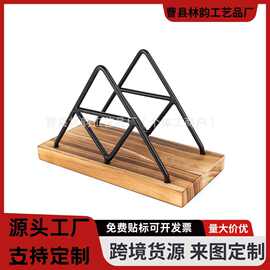桌面木质餐巾架立式复古铁木结合餐巾架酒店木质卫生纸收纳架