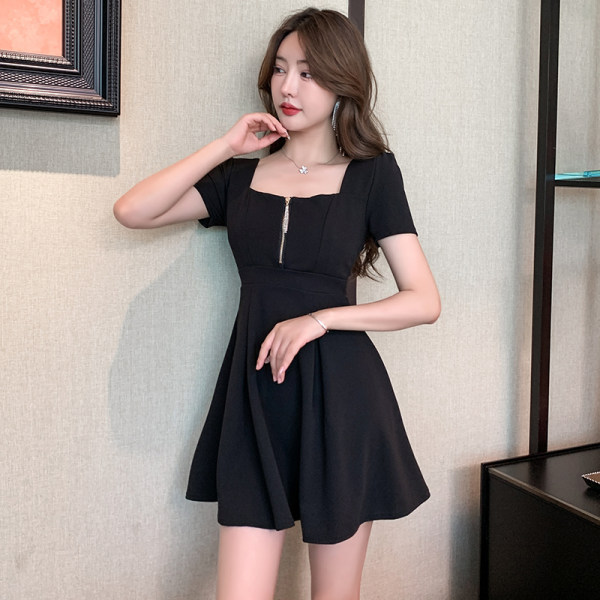 2026 Summer Korean Style Sexy Women's Square Neck Low-Cut Short Sleeve Slim Fit Fashionable Slimming A-Line Dress 224 2026 Summer Korean Style Sexy Women's Square Neck Low-Cut Short Sleeve Slim Fit Fashionable Slimming A-Line Dress 224
