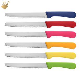 Cross-Border Colorful Pp Handle Hanging Round Handle Open-Tooth Western-Style Knife Restaurant Hotel Steak Knife Bread Serrated Toast Knife