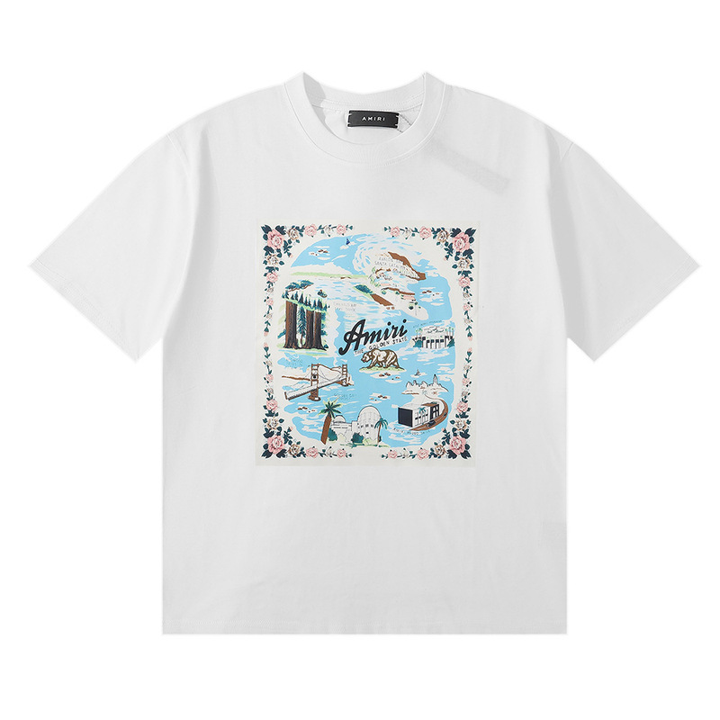 国境を越えた卸売り美潮AMIRI T-Shirt薔薇頭蓋頭プリント双糸純綿半袖tシャツ男女|undefined