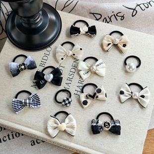 Baby Rubber Band Does Not Hurt Hair Small Chanel Style Baby Hair Rope Children Rubber Band Bow Black and White Plaid Hepburn Style